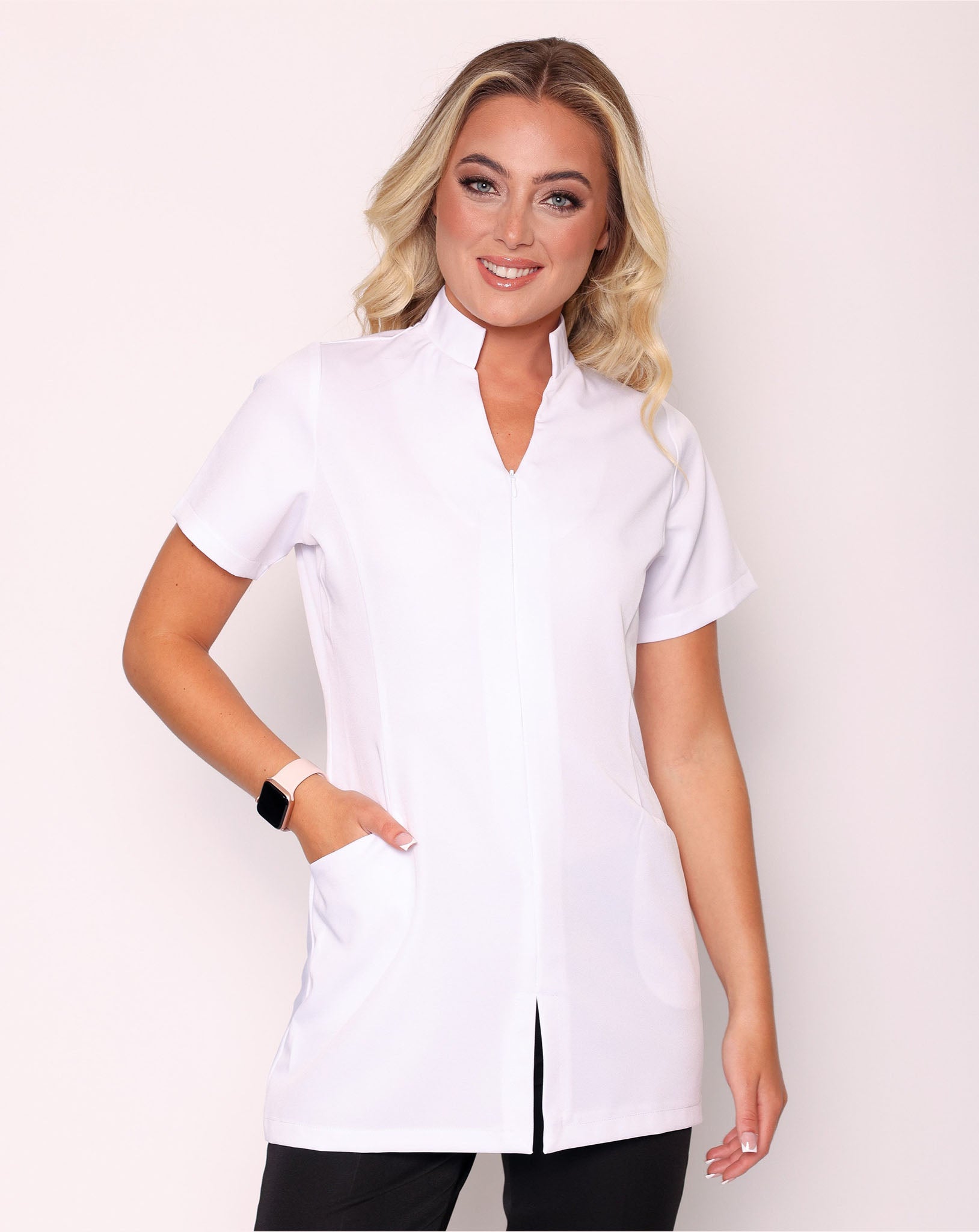 Allure Beauty Tunic with Pockets - White