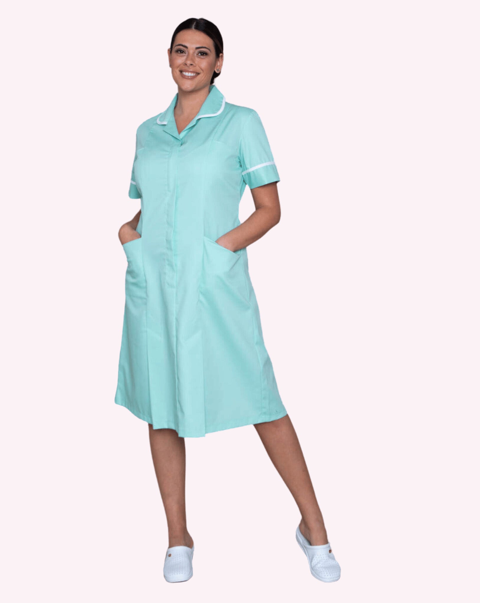 Halton Classic Collar Healthcare Dress - Aqua / White