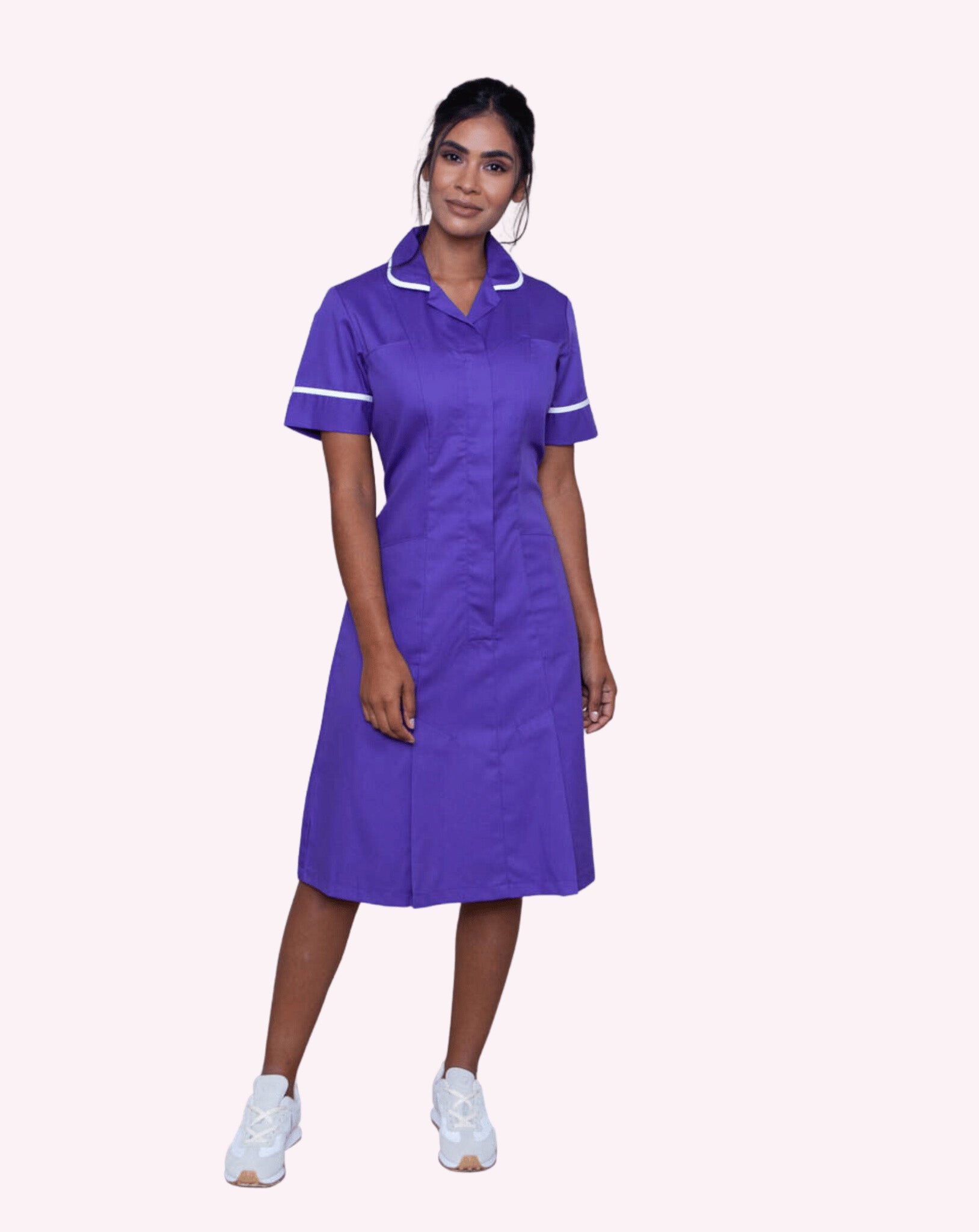 Halton Classic Collar Healthcare Dress - Purple / White