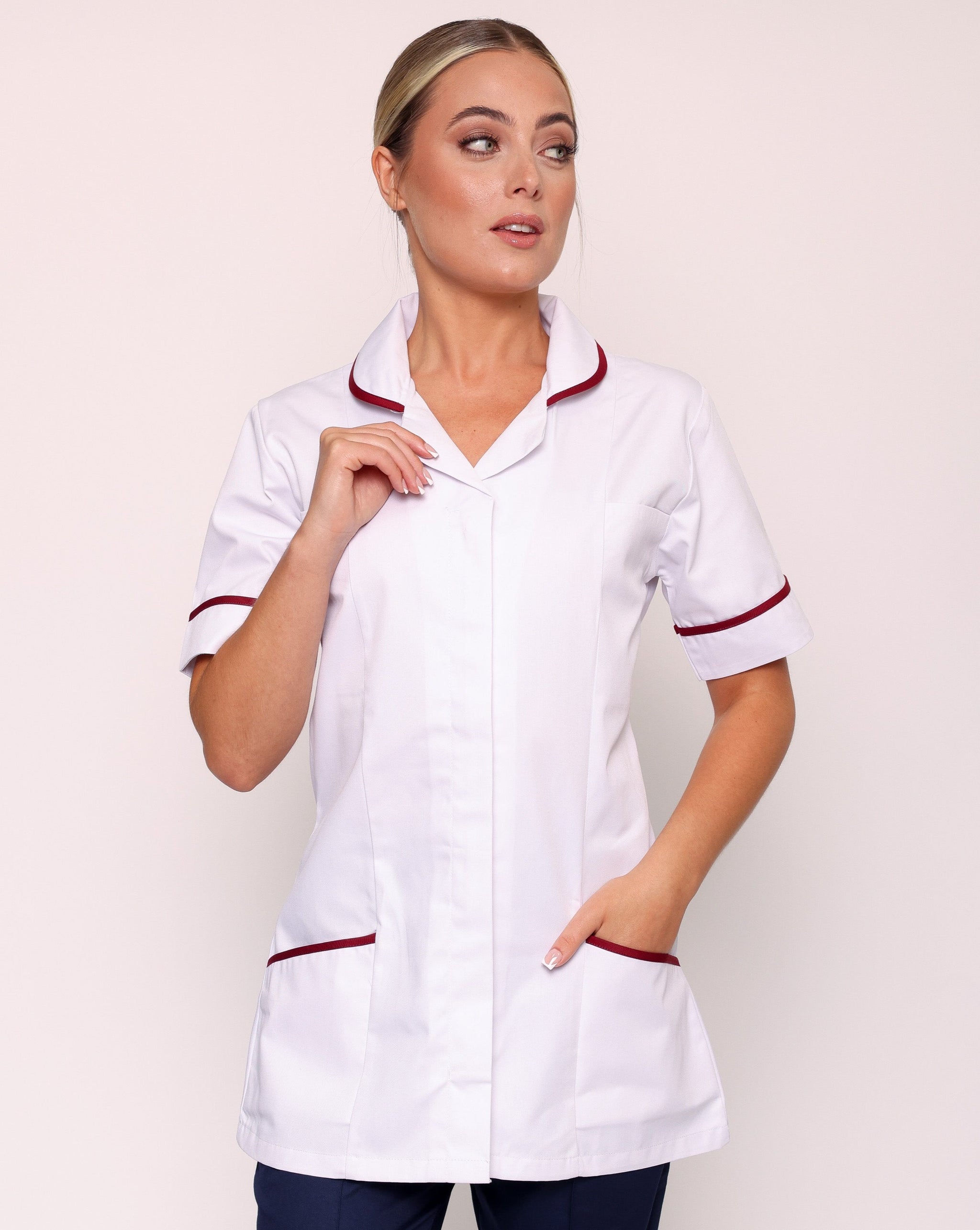 Alcott White with Trim Healthcare Tunic | Uniforms4Healthcare