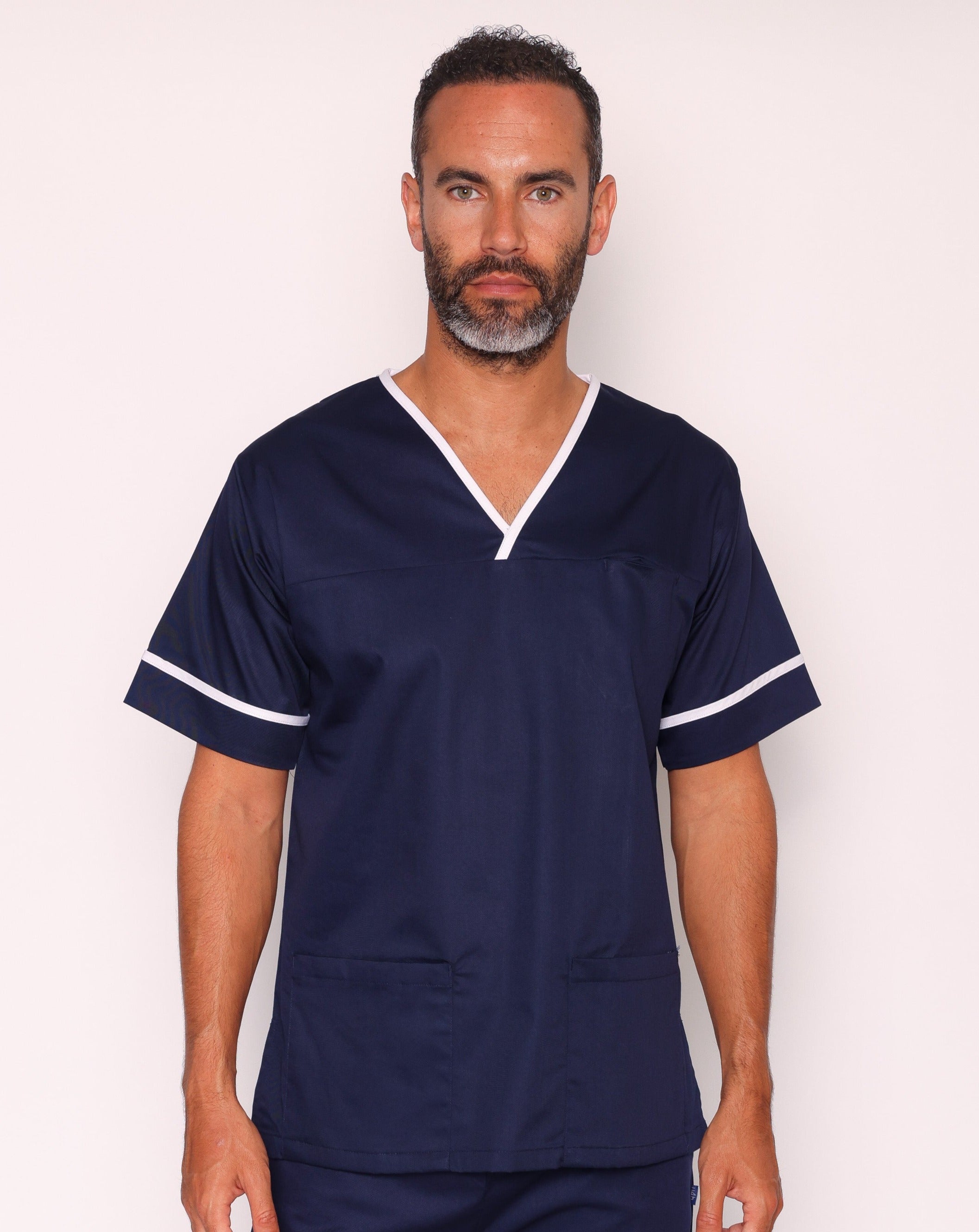 Casey Unisex Smart Scrub Tunic - Navy / White