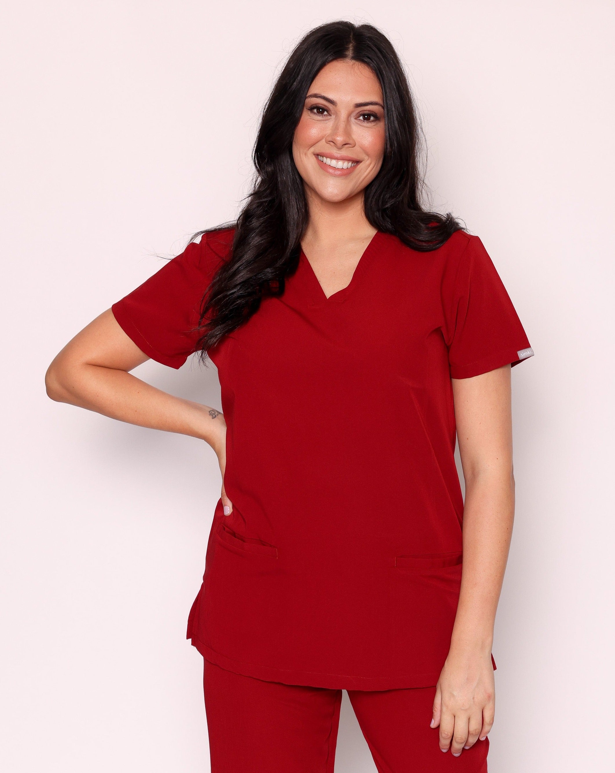 Ari Long Length Scrub Top - Burgundy