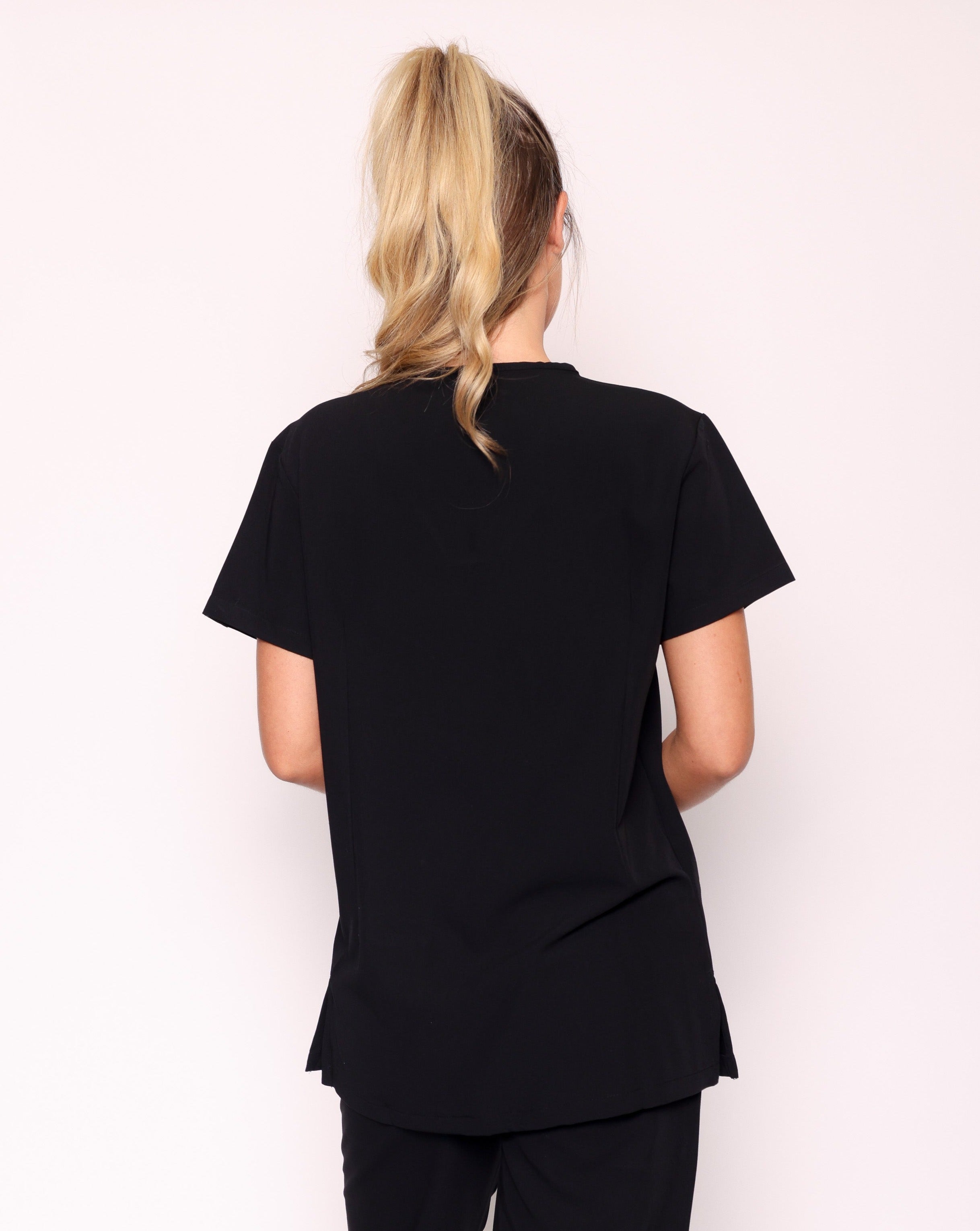 Ari Long Length Scrub Top - Black