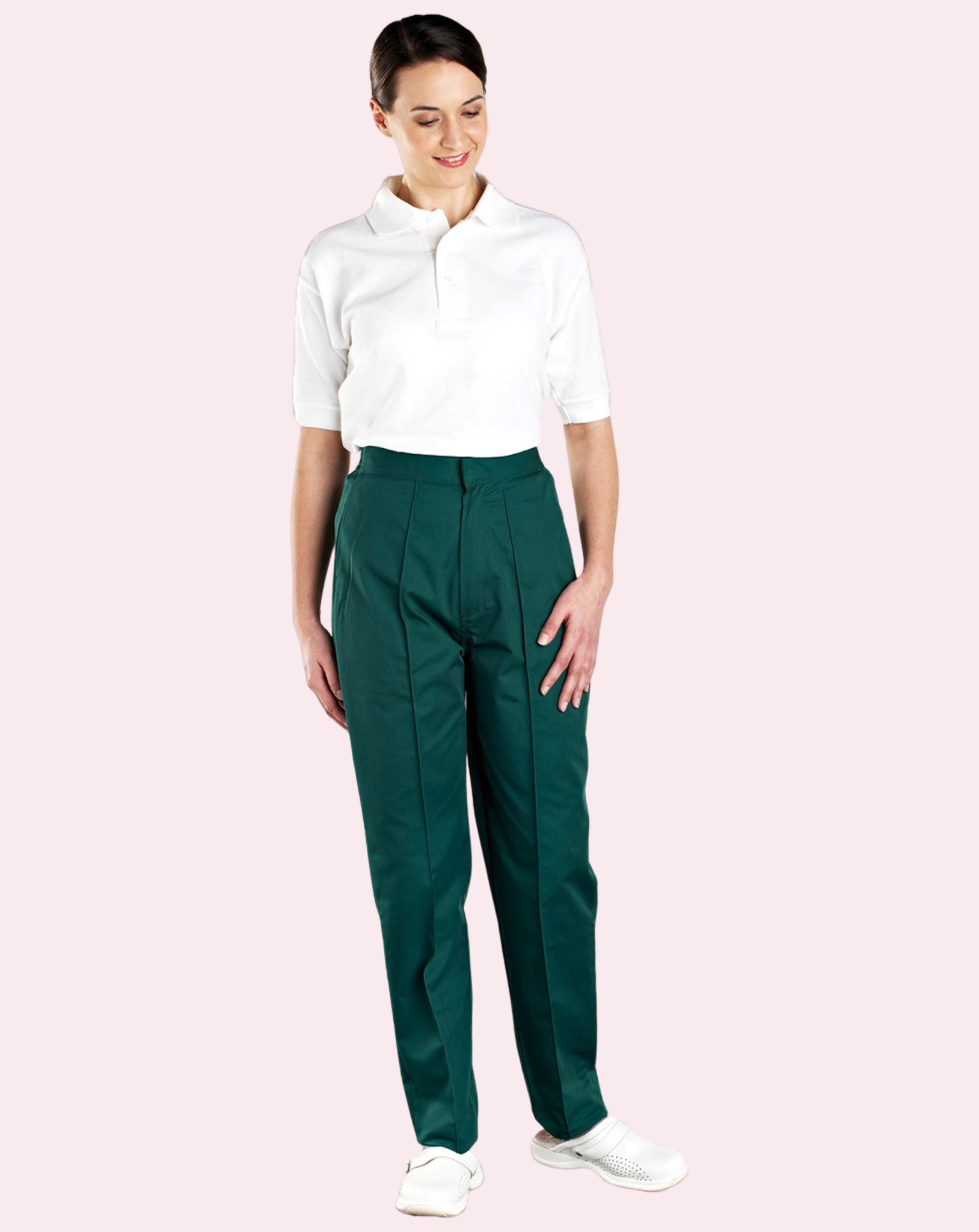 Women's Back Elasticated Trousers - Bottle Green