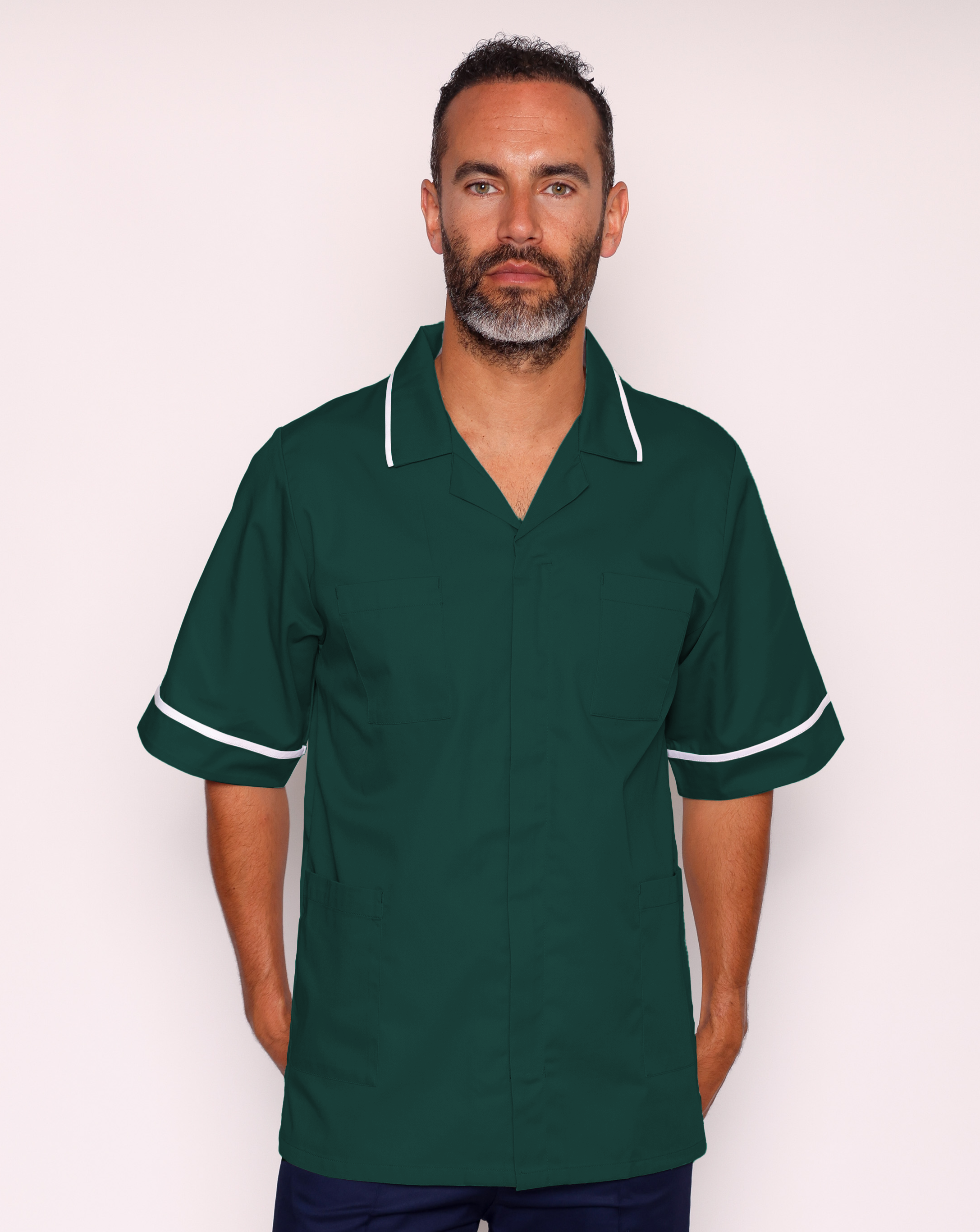 Drayford Men's Classic Healthcare Tunic - Bottle Green / White