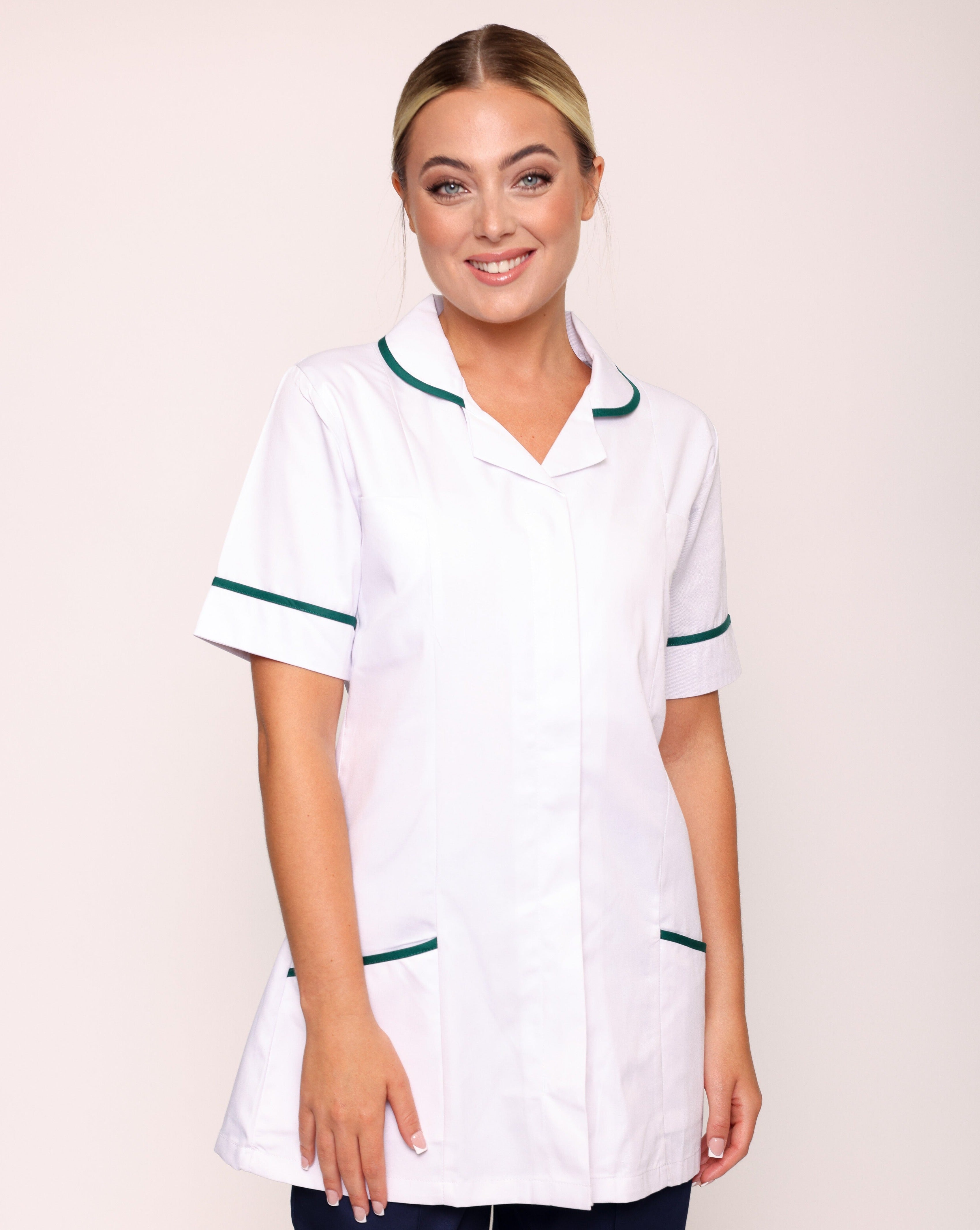 Alcott Ladies Healthcare Tunic - White / Bottle Green