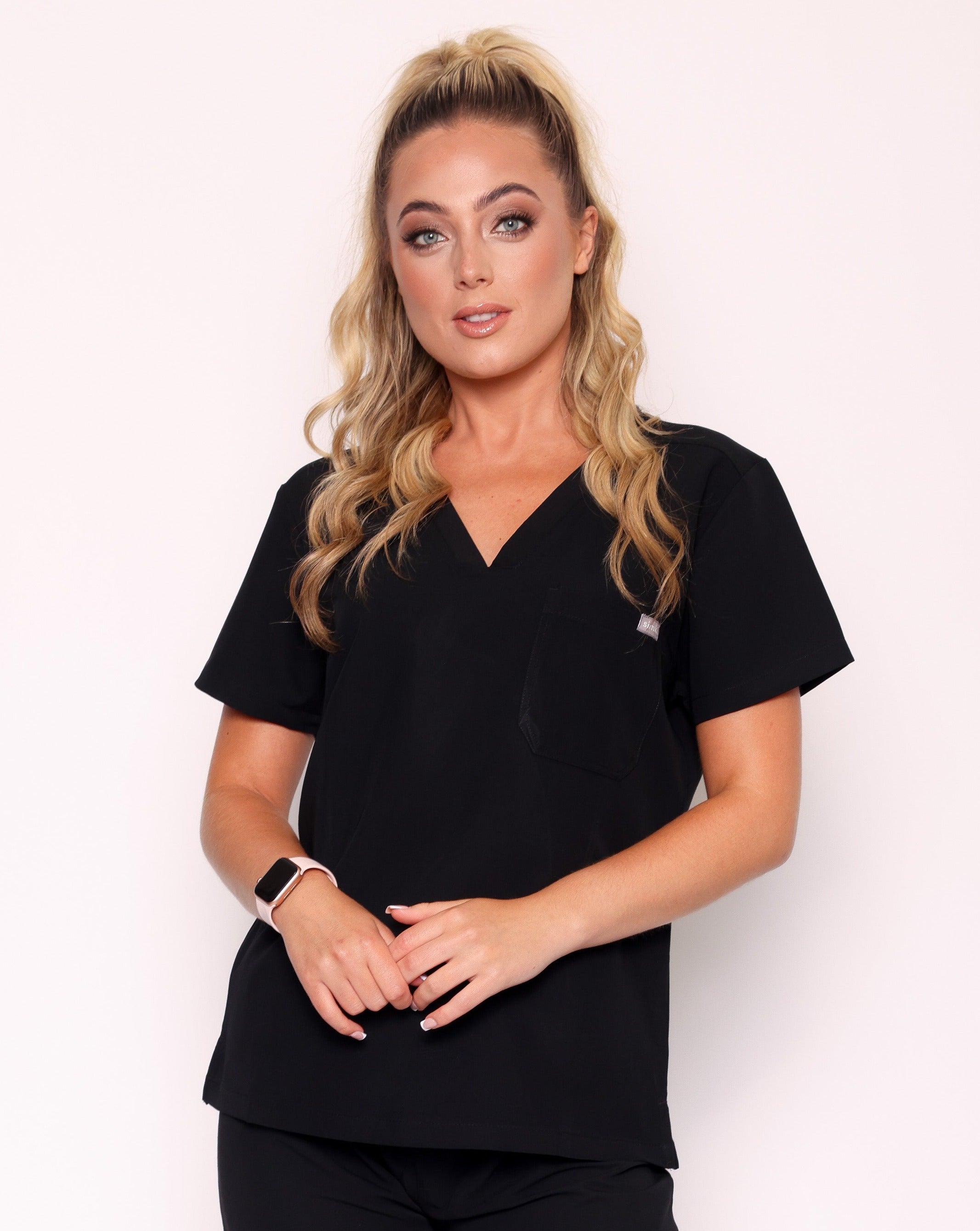 Nova Modern Scrub Top - Black