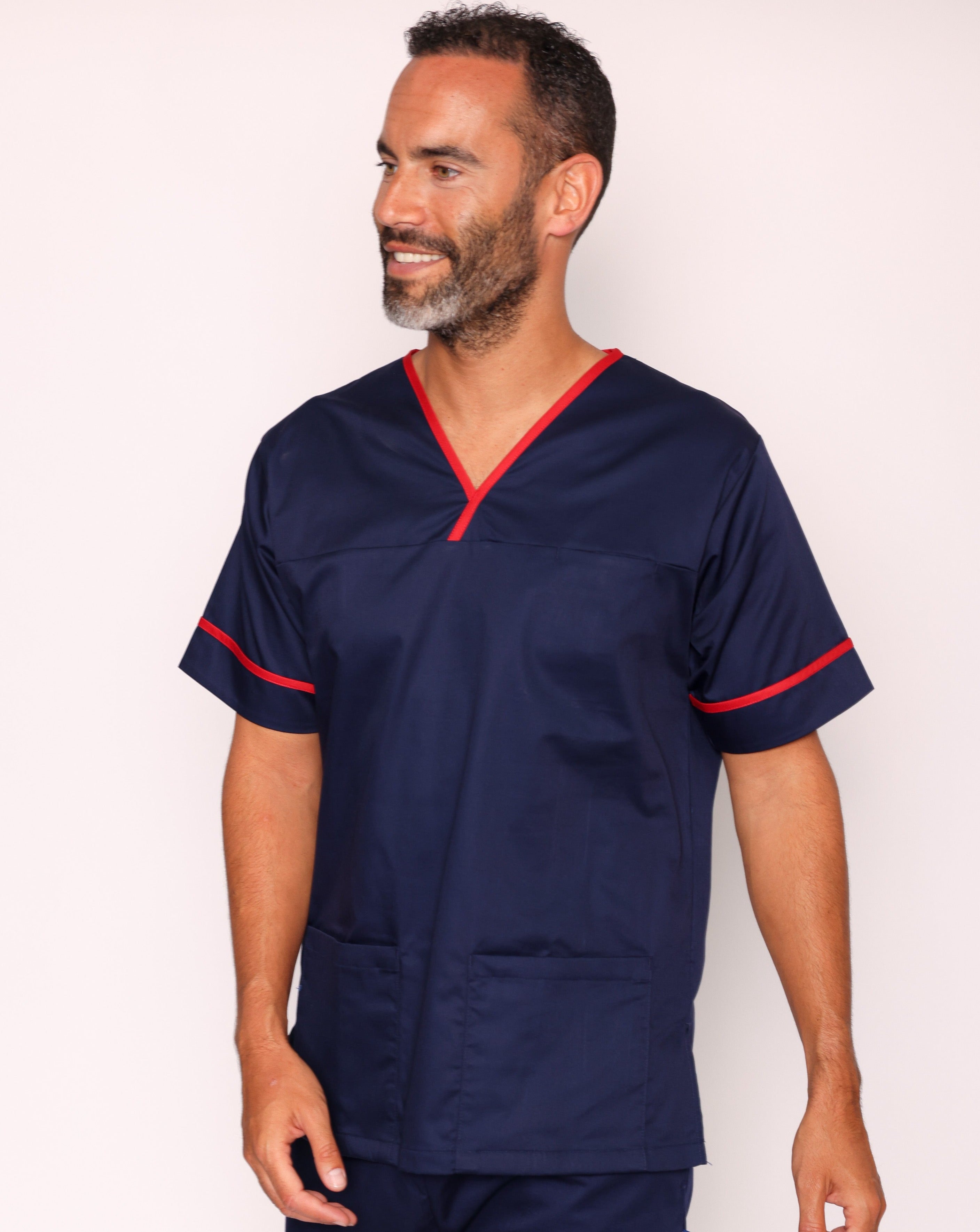 Casey Unisex Smart Scrub Tunic - Navy / Red