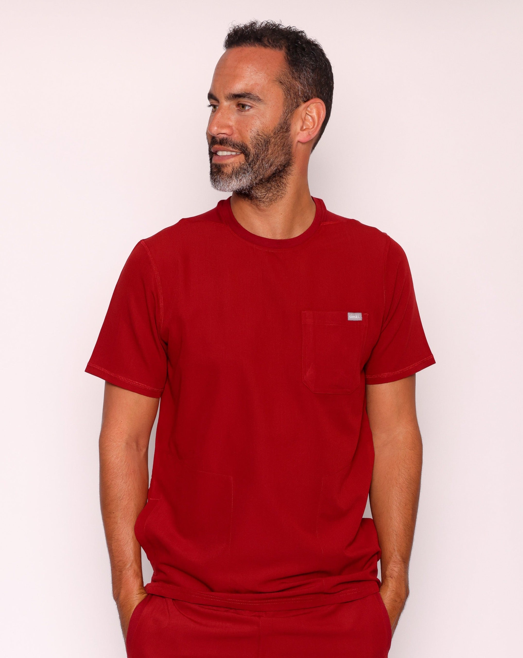 Miles One Pocket Scrub Top - Burgundy