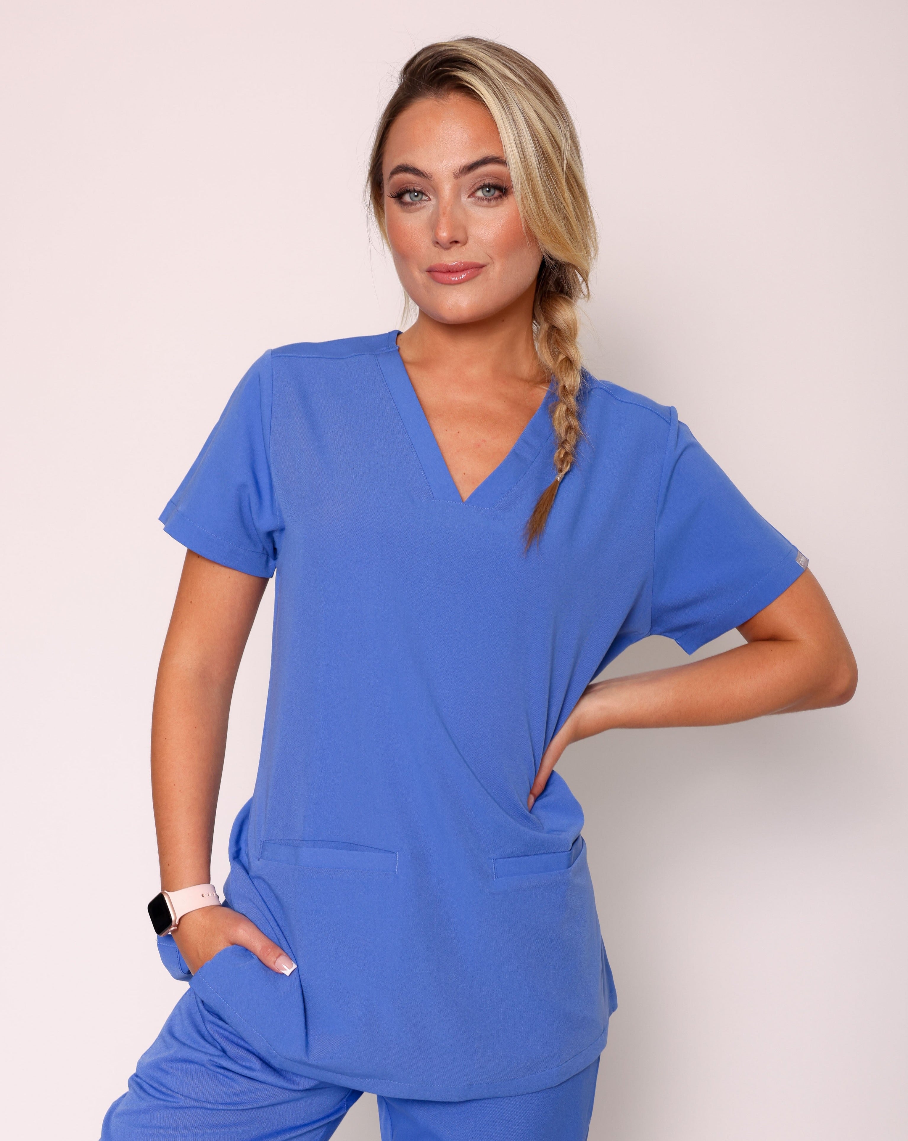 Ari Long Length Scrub Top - Ciel Blue