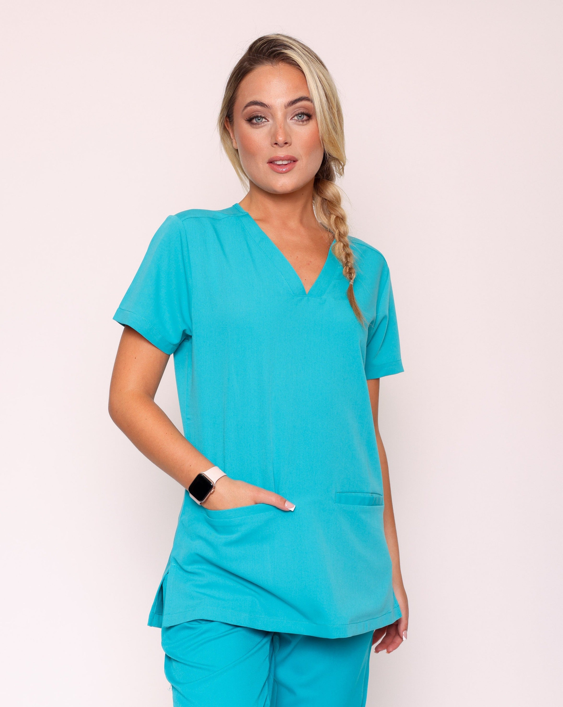 Ari Long Length Scrub Top - Teal