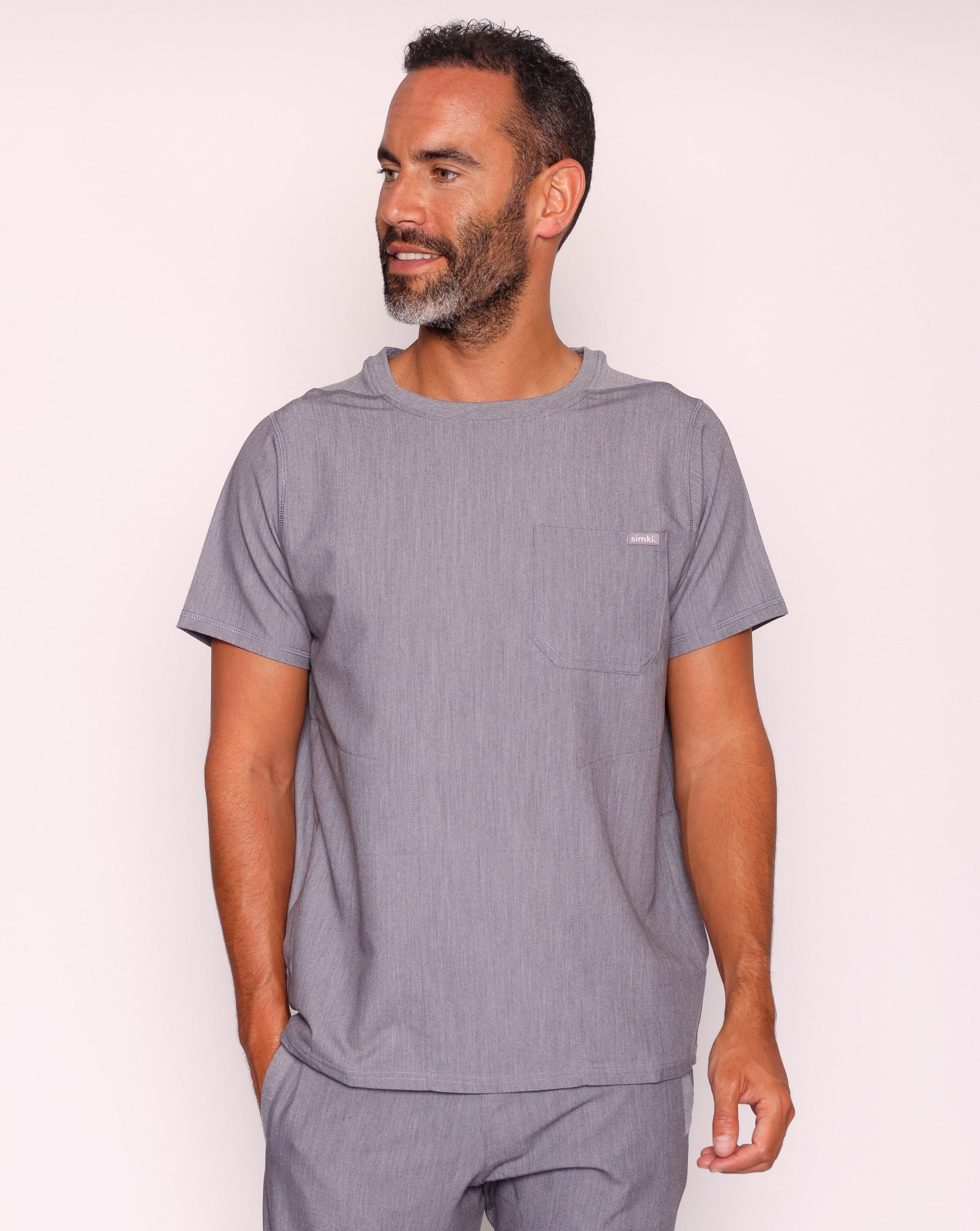 Miles One Pocket Scrub Top - Charcoal Grey